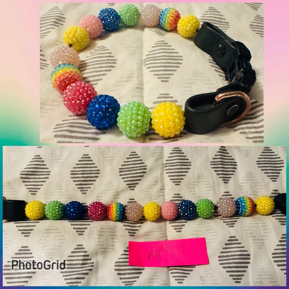 Adorable Rainbow Beaded Puppy/Small Dog Collar